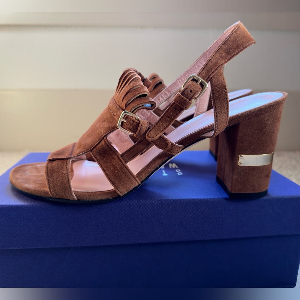 Stuart Weitzman Brown Suede Fandangos Block Heel Sandal - Picture 5 of 12